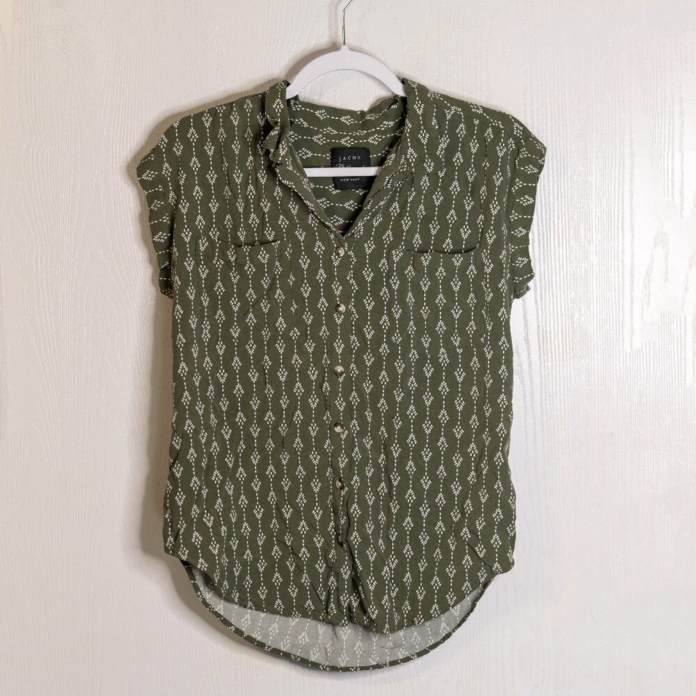 Jach's Girlfriend Olive Green Pleated Asymmetrical Button Shirt - Small